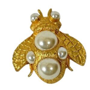Vintage Doreen Ryan gold-tone and pearlescent stone bumblebee brooch/pin.